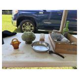 Hand Crafted Smith Amber glass basket, skillet