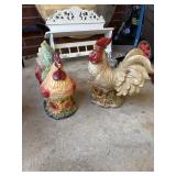 Rooster and rooster cookie jar has chip