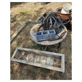 Wood planter ,table and hanging  baskets