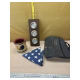Burometer, American flag, rooster jar and more