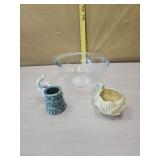 Pyrex bowl, and small planters
