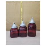 Ruby red glass canister set