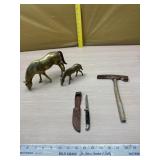 Brass horses, Queen knife with sheathe & stiletto