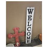 Wood cross and welcome/ harvest sign