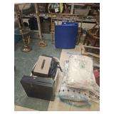 Money boxes, bedding basket and misc