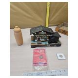 Music box , pin, coin and bottle