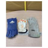 2 pair welding gloves & 1 pair leather gloves