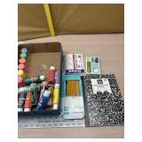 Craft paints, pencils note cards and tablet