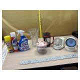 Oven & carpet cleaner, heavy glass vase. French