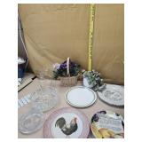 Crystal bowl. Plates and misc