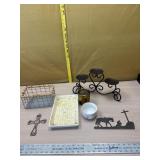 Kneeling at the cross, candle holders tray basket