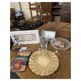 Pictures, tin sign candle holders and more