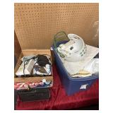 Wood eco box, tote with linens and toaster oven