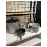 Stock pot, Calphalon sauce pot and 2 pots