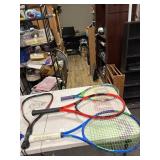 3 tennis and 1 pickle ball or racket ball racket
