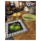 Large Glass Apple plate, metal basket, bowl and