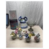 Vintage China flowers, peanut tin, soy candle and