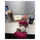 Vintage books, Cigar Boxes, travel cup and lady