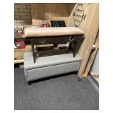 Padded bench and cat scratched foot stool
