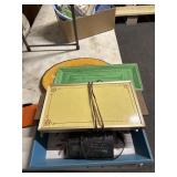 Hot plate, timex alarm clock, and Platters