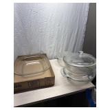 Glass dish, 3 glass casserole dishes with lids, I