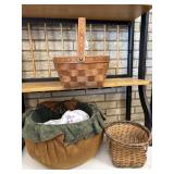 3 baskets and linens