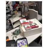 Storage drawer with Christmas lights, tackle book