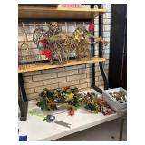 Woven angels, lighted grape vine, wind chime and