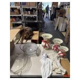 Lg glass apple bowl, 3 matching vases, set of