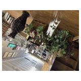 2 basket flower arrangements and vase