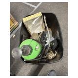 Tote with sprayer, tire chains and hats