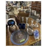 Sea glass, candle holders, vase and platter