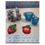Chalk ware cherry and apple. dragons and blue