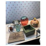 Stainless steel bowl, lights, cutting boards fall