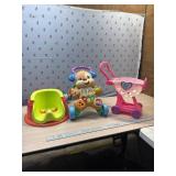 Baby seat, walker and mini mouse shopping cart