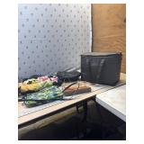 Freezer bag, beach towel, and purses