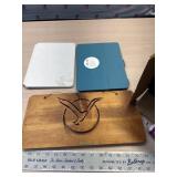 Sign, iPad cases and books