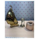 Sign Sailboat, brass Hour Glass and mirror bacon