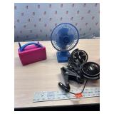 12 volt fans, small desk fan and balloon air pump
