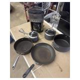 Cooks pots and pans used and Gevalia coffee pot