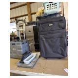 Suit case, cart with no bottom, tray and more