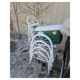 4 patio chairs and cooler