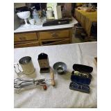 Egg beater, flour sifter, match holder, canning