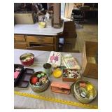 Sewing supplies and vintage tins