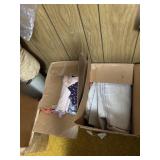 Box of material and quilt scraps