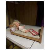 Vintage wood doll bed, wood small corner shelf