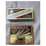 Vintage Rills Razor and Priscilla Crayons Tin