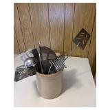 Crock with Metal Utensils