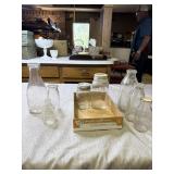 2 canning jars and milk bottles all vintage