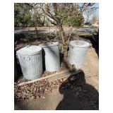 3 galvanized trash cans